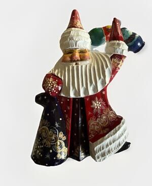 Hand-Carved and Hand-Painted Russian Santa Claus Grandfather Frost 7x5”